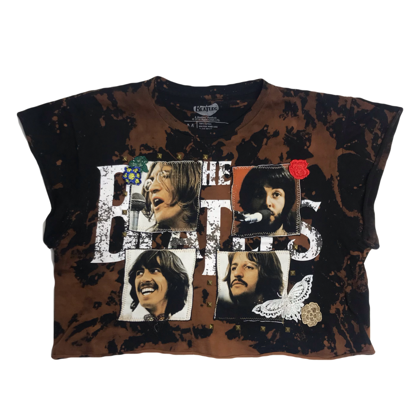 Beatles Distressed Appliqué Crop Top