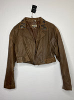 Brown Leather Studded Cropped Jacket