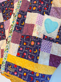 Quilted Upcycled Astrology and Hearts Blanket Poncho