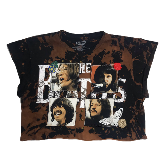 Beatles Distressed Appliqué Crop Top